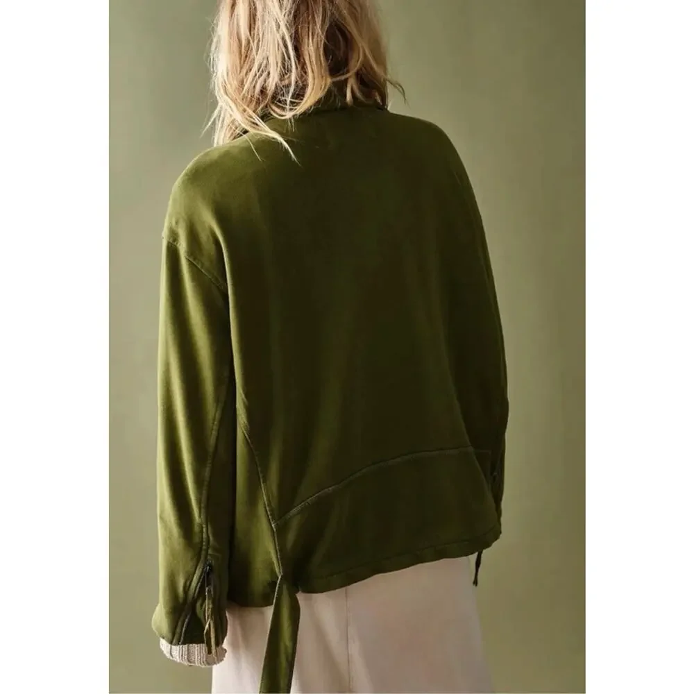 Free People We The Free Rebel Knit Oversized Moto Jacket Olive Green Size Medium